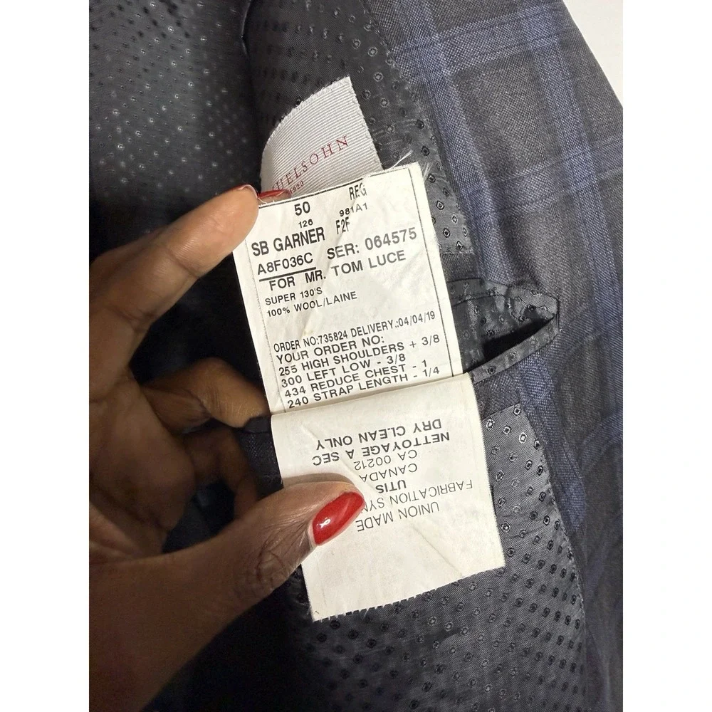 Samuelsohn Blazer Plaid Blue Black SB Garner Men 50 R Windowpane Sport Coat